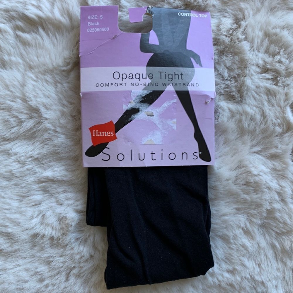 NWT Hanes Control Top Slimming opaque black tights size small